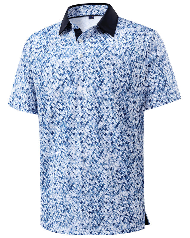 Men Golf Polo Shirts Dry Fit Stretch Patterned Collared Polo Shirt