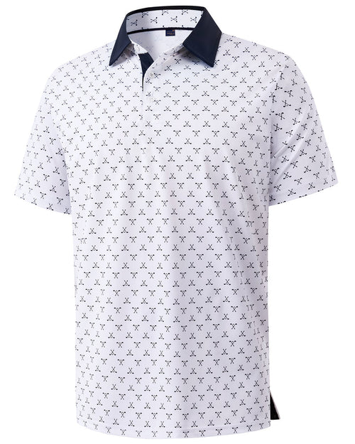 Men Golf Polo Shirts Dry Fit Stretch Patterned Collared Polo Shirt