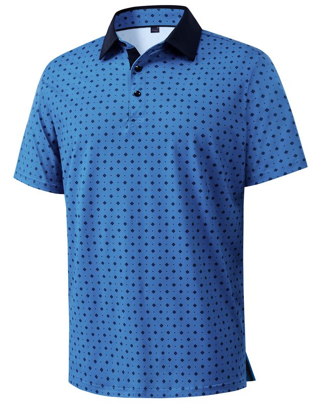 Men Golf Polo Shirts Dry Fit Stretch Patterned Collared Polo Shirt