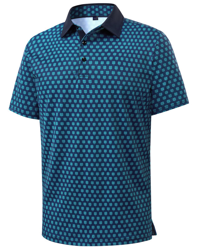 Men Golf Polo Shirts Dry Fit Stretch Patterned Collared Polo Shirt