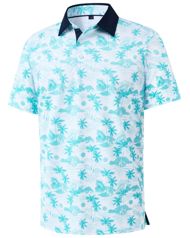Men Golf Polo Shirts Dry Fit Stretch Patterned Collared Polo Shirt