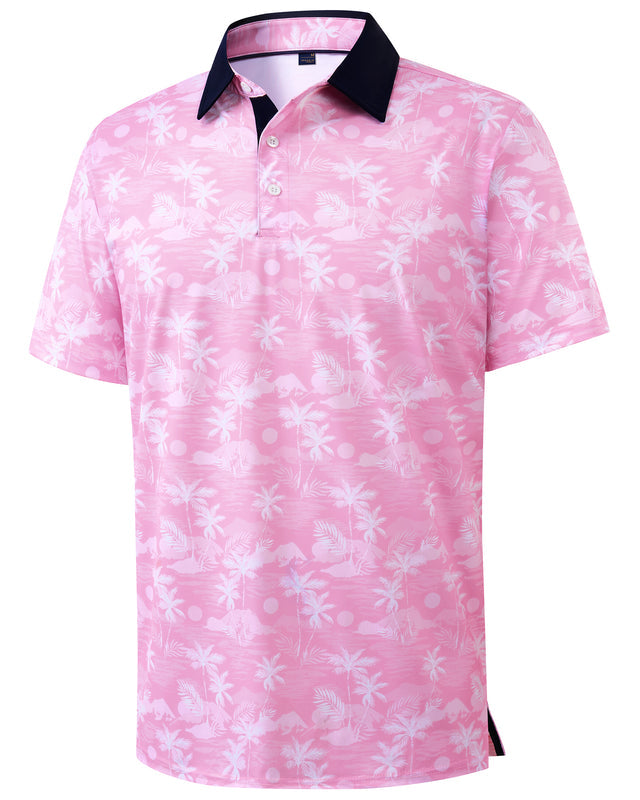 Men Golf Polo Shirts Dry Fit Stretch Patterned Collared Polo Shirt