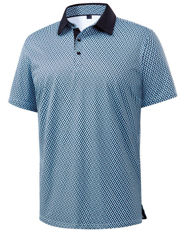 Men Golf Polo Shirts Dry Fit Stretch Patterned Collared Polo Shirt