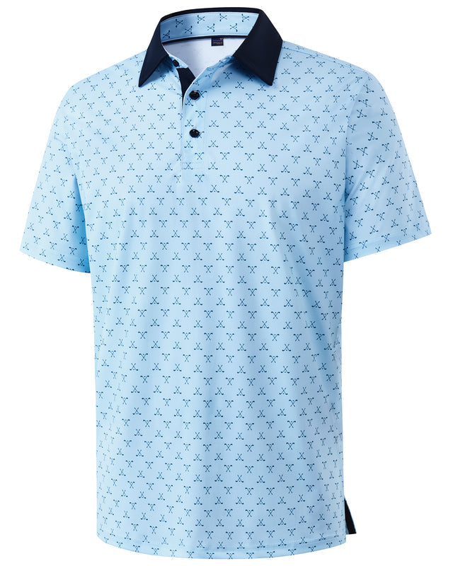 Men Golf Polo Shirts Dry Fit Stretch Patterned Collared Polo Shirt