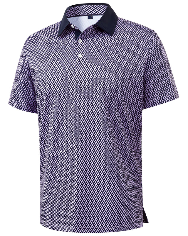 Men Golf Polo Shirts Dry Fit Stretch Patterned Collared Polo Shirt