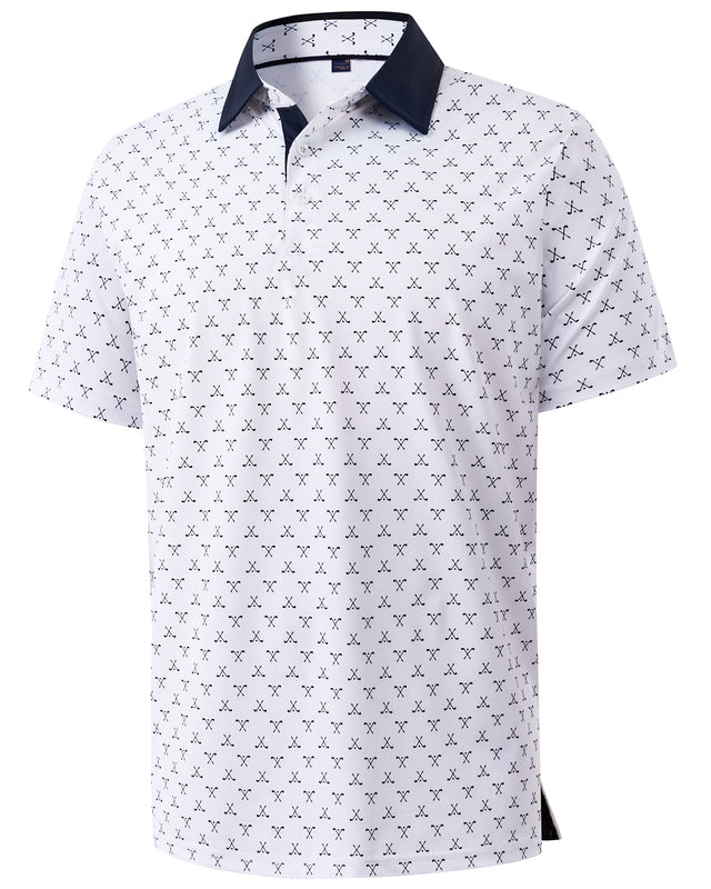 Men Golf Polo Shirts Dry Fit Stretch Patterned Collared Polo Shirt