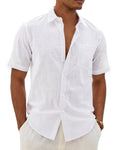 ROUWELL Mens Linen Textured Shirt Short Sleeve Button Down Shirts