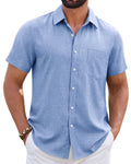 Mens Linen Shirt Short Sleeve Wrinkle Free Casual Untucked Button Down Shirts