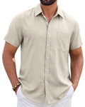 Mens Linen Shirt Short Sleeve Wrinkle Free Casual Untucked Button Down Shirts