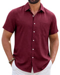 Mens Linen Shirt Short Sleeve Wrinkle Free Casual Untucked Button Down Shirts