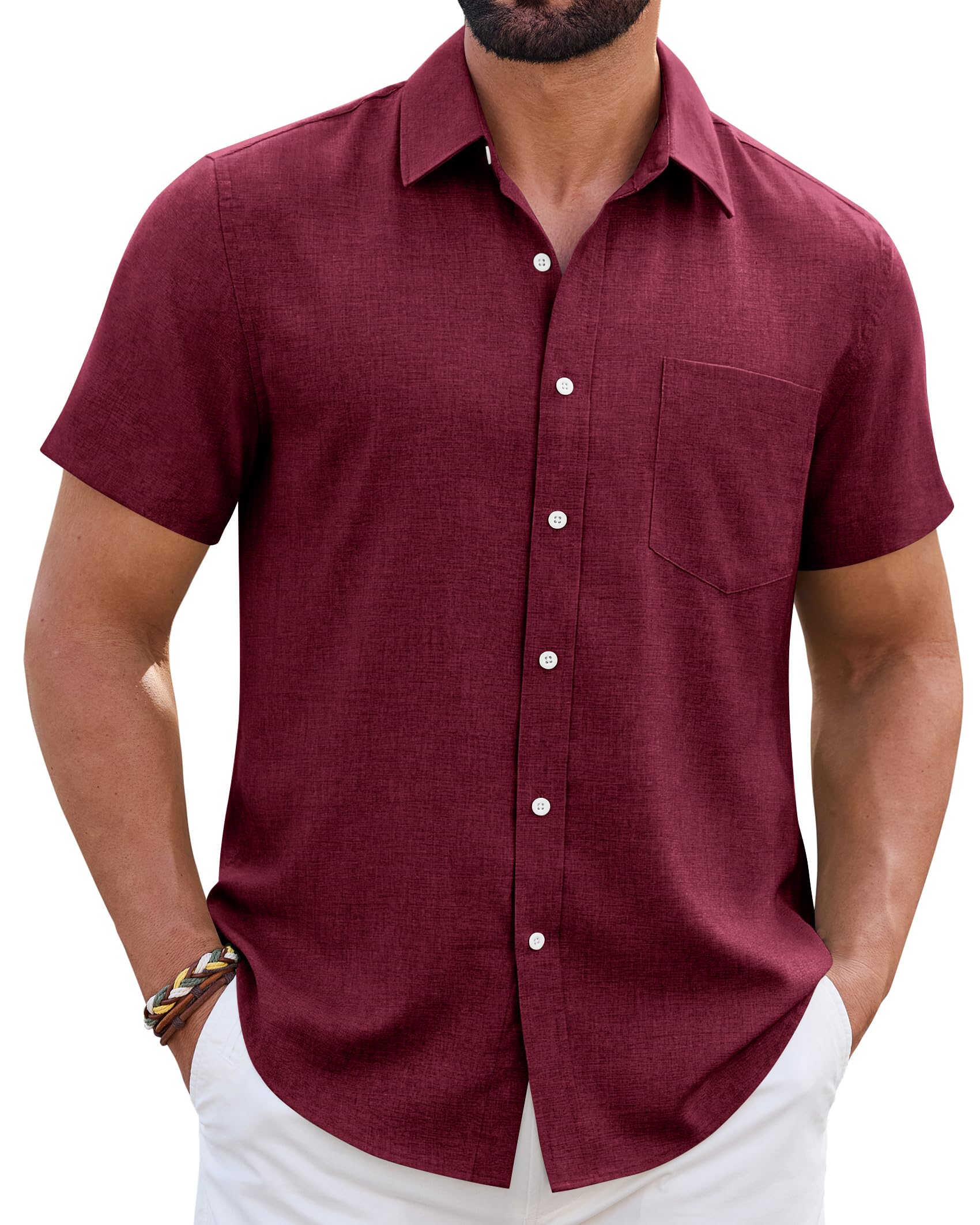 Mens Linen Shirt Short Sleeve Wrinkle Free Casual Untucked Button Down Shirts