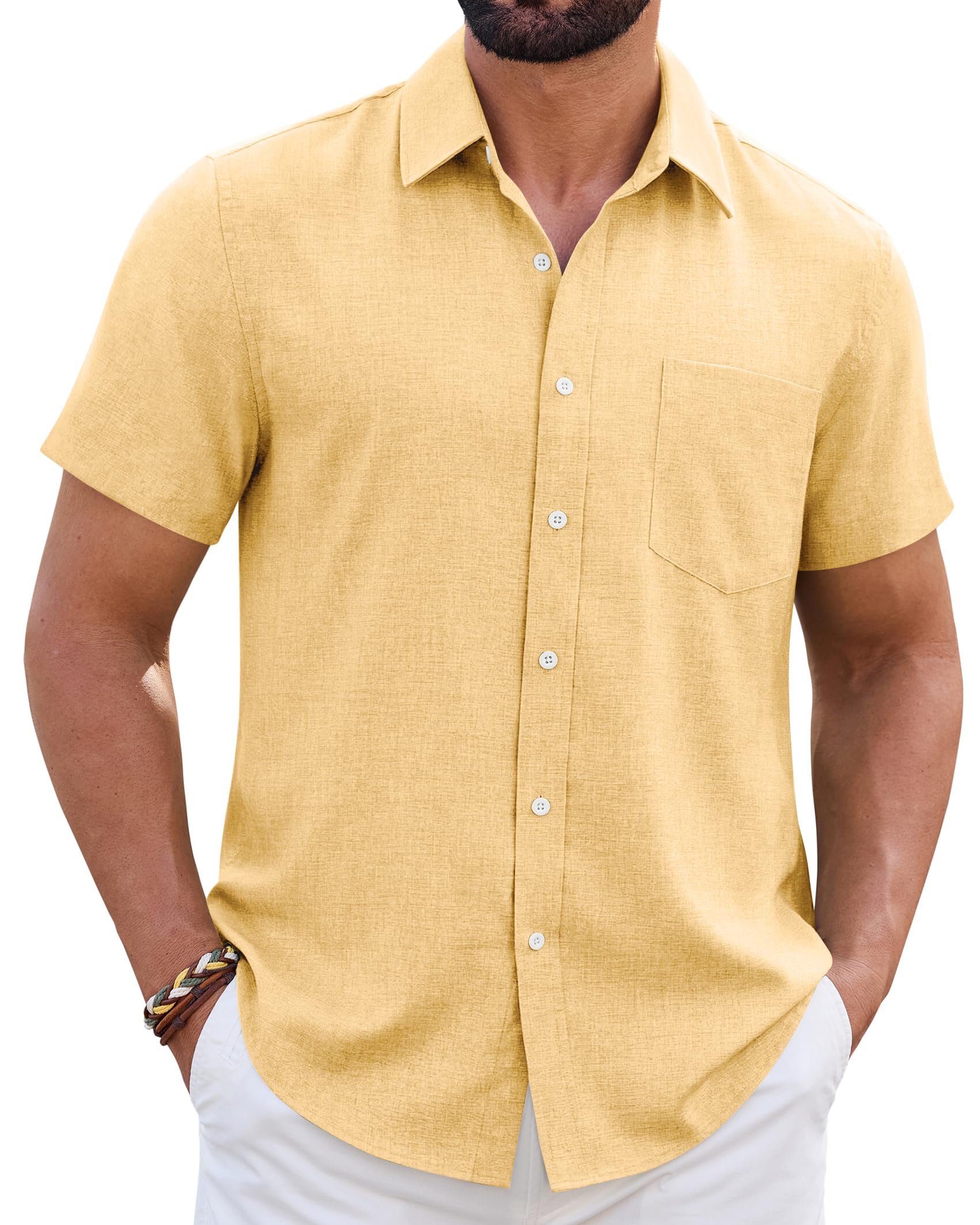 Mens Linen Shirt Short Sleeve Wrinkle Free Casual Untucked Button Down Shirts