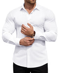 ROUWELL Men's High-Stretch Dress Shirts Muscle Fit Wrinkle Free Long Sleeve