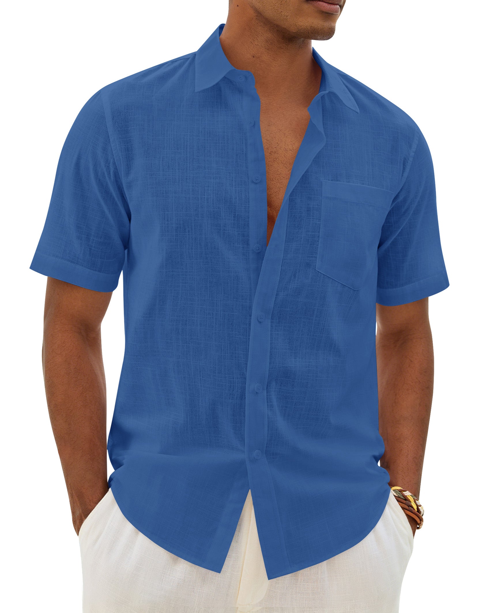 ROUWELL Mens Linen Textured Shirt Short Sleeve Button Down Shirts