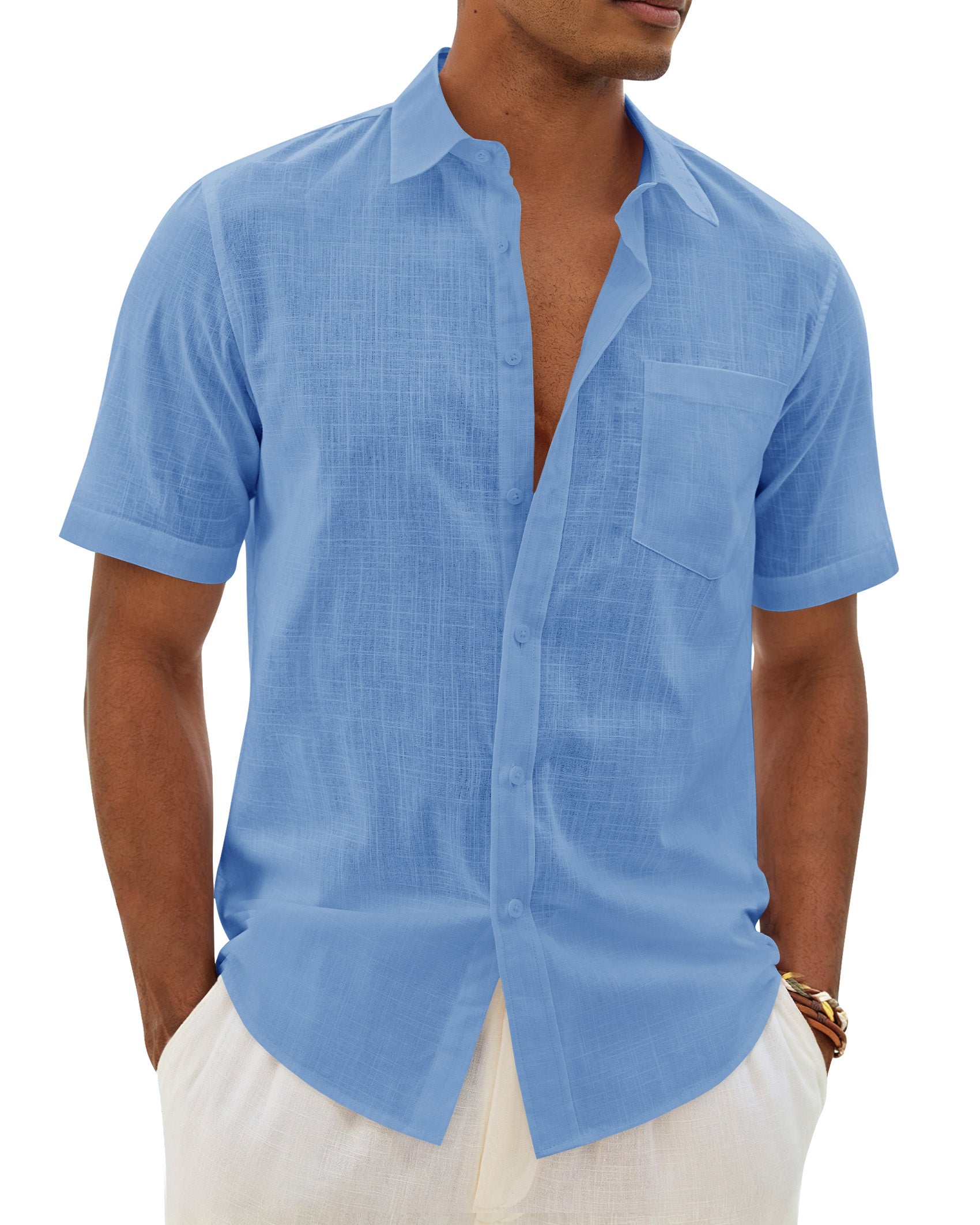 ROUWELL Mens Linen Textured Shirt Short Sleeve Button Down Shirts