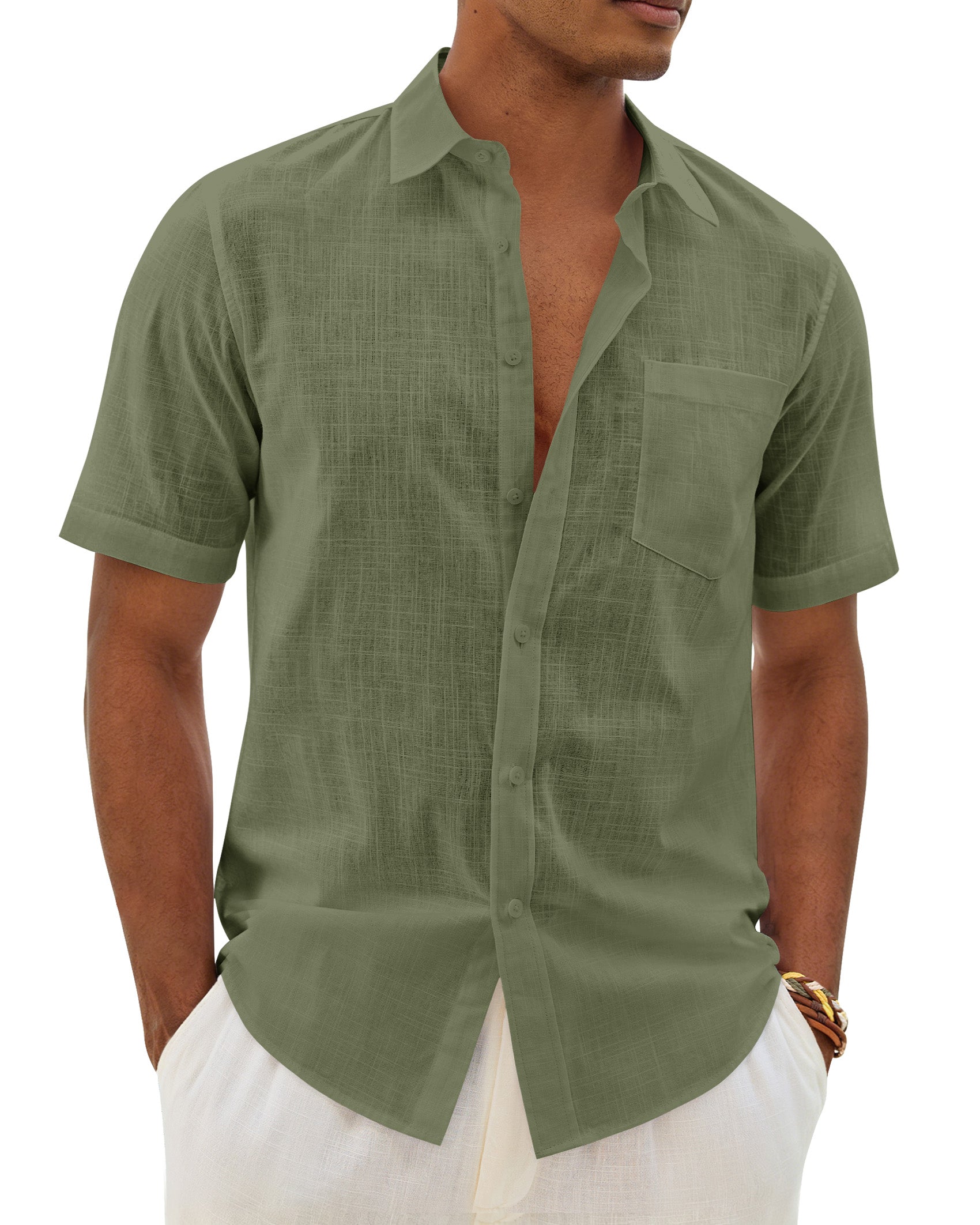ROUWELL Mens Linen Textured Shirt Short Sleeve Button Down Shirts